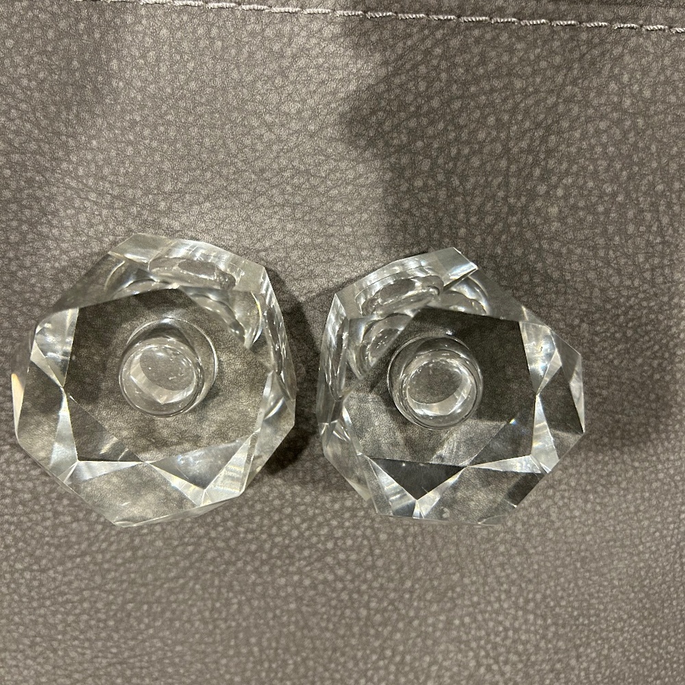 Pair of Matching Small Hexagonal Crystal Candleholders